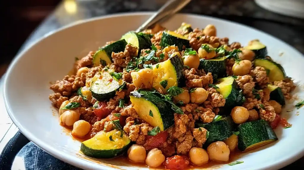 Ground Turkey Zucchini Chickpea Skillet
