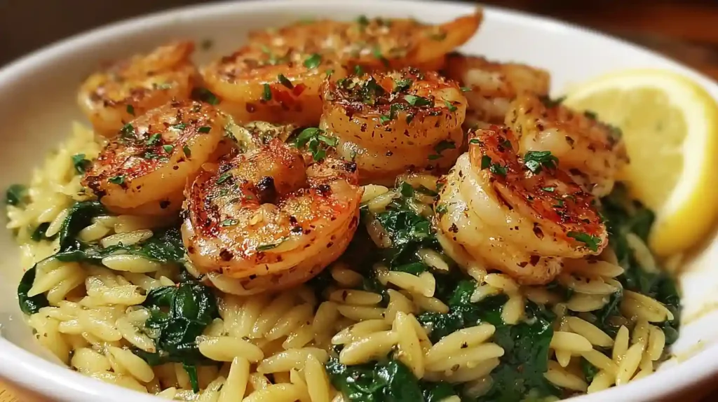 Lemon Garlic Shrimp with Spinach Orzo