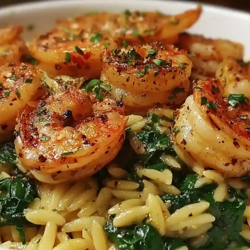 Lemon Garlic Shrimp with Spinach Orzo