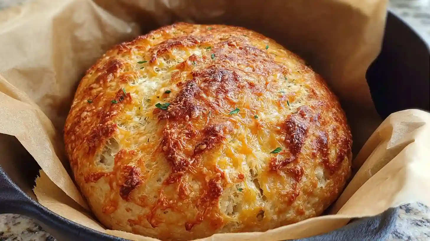 No Knead Cheddar Bread in the Dutch Oven