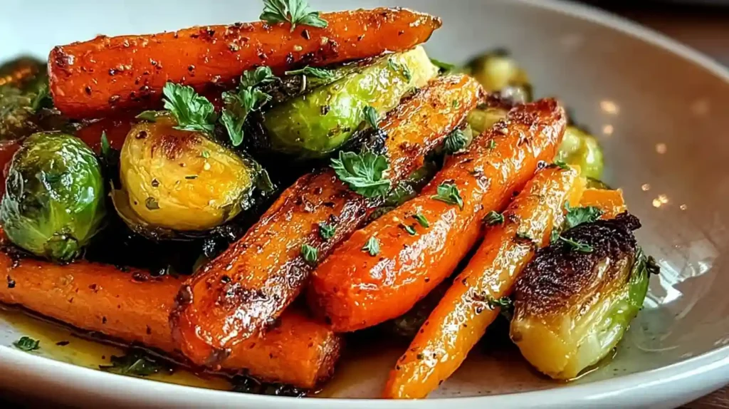 Crispy Maple Glazed Carrots and Brussel Sprouts