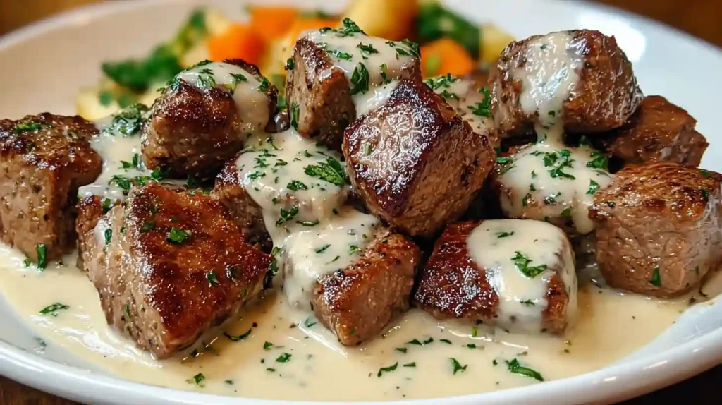 Garlic Butter Steak Bites with a Rich Parmesan Cream Sauce