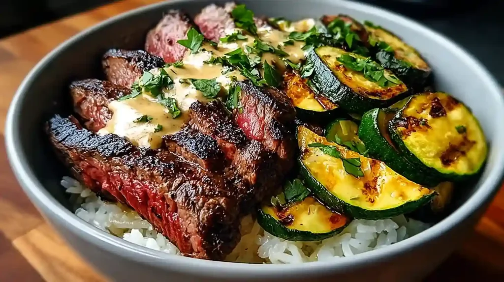 Grilled Steak Bowl with Zucchini