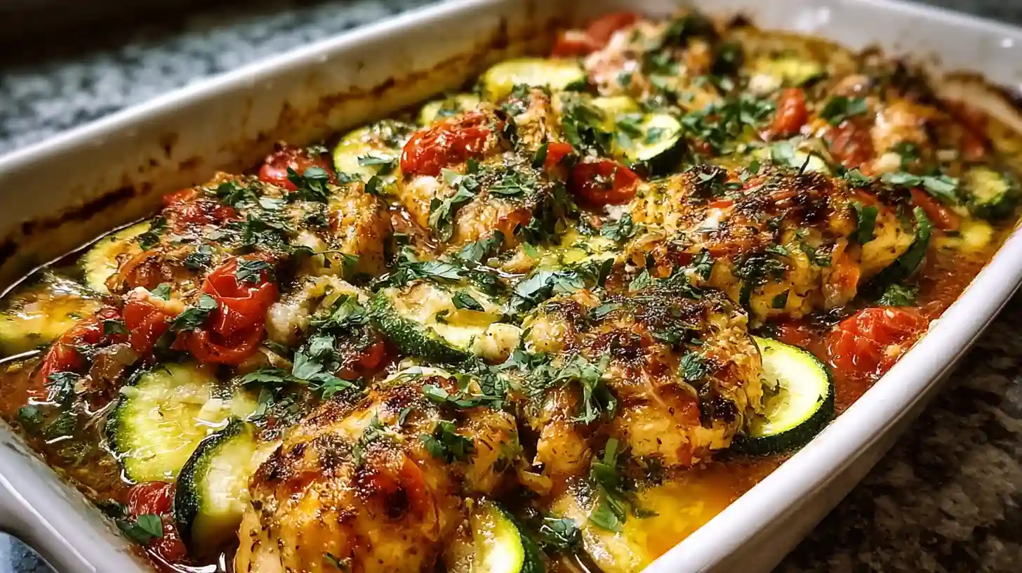 Mediterranean Chicken Zucchini Bake