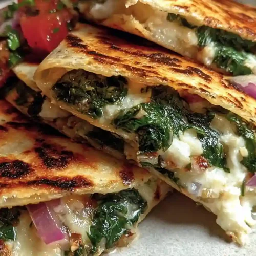 Mediterranean Quesadillas with Spinach, Feta, Mozzarella, and Red Onion
