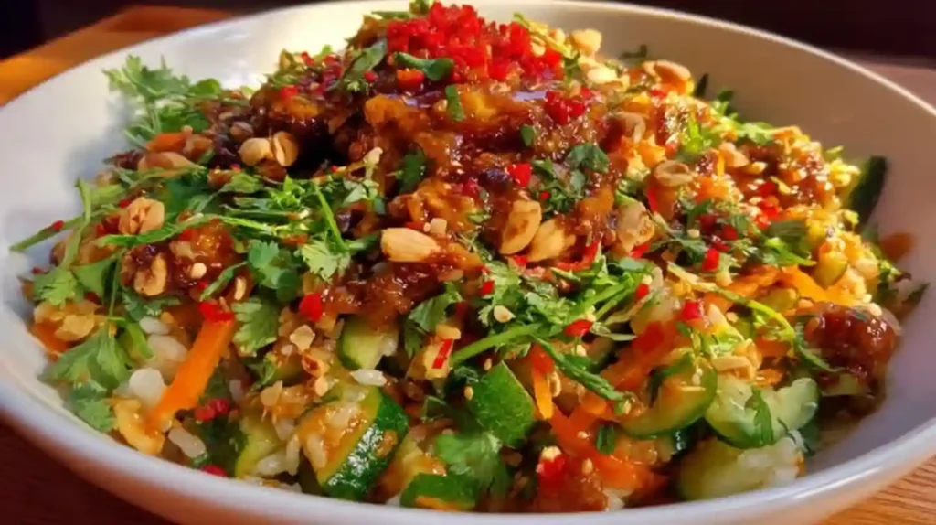 Crispy Rice Salad with Peanut-Chili Dressing