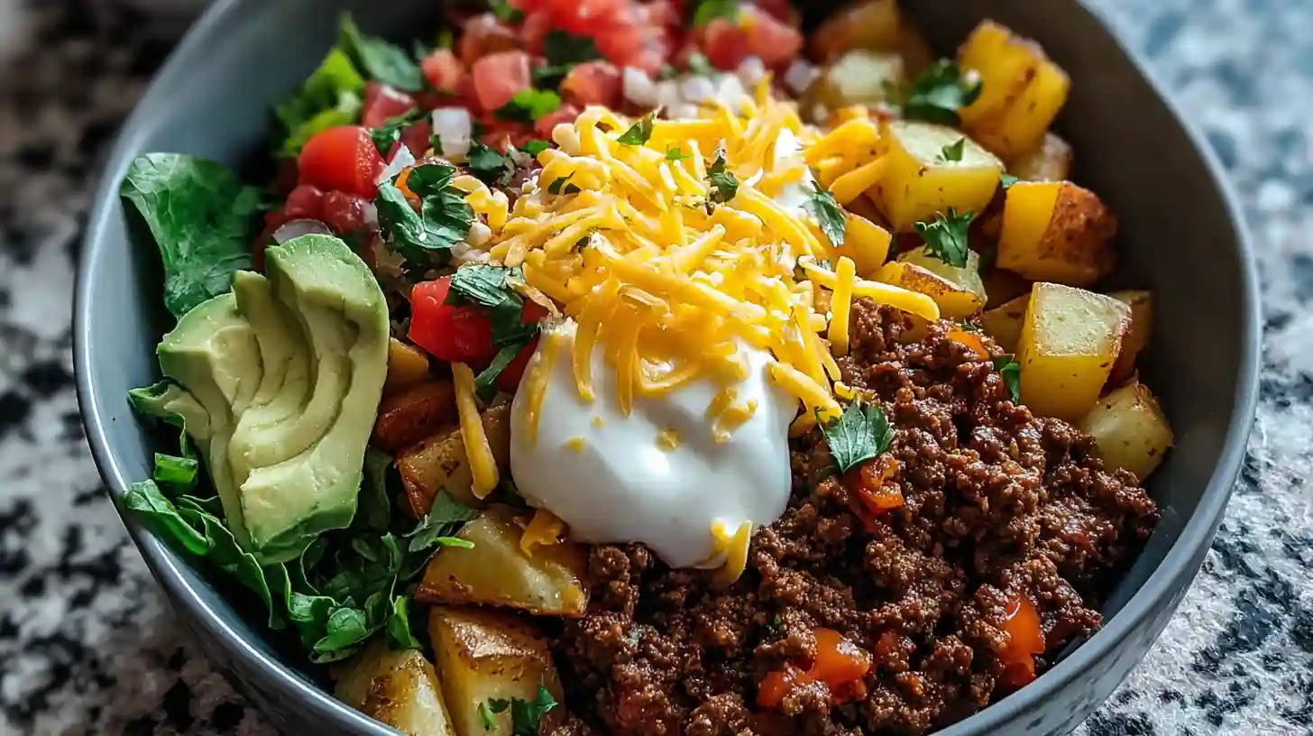 Ground Beef and Potato Taco Bowl