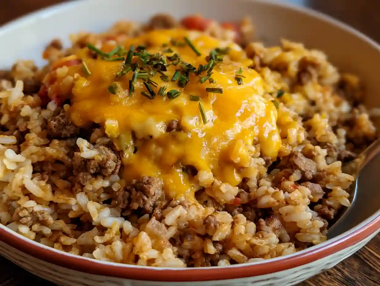 Cheesy Ground Beef and Rice Casserole