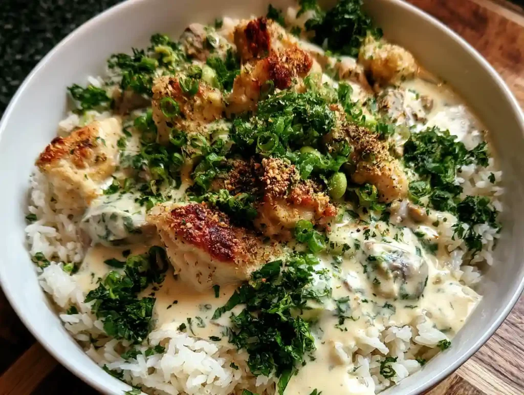Creamy Garlic Chicken Rice Bowls