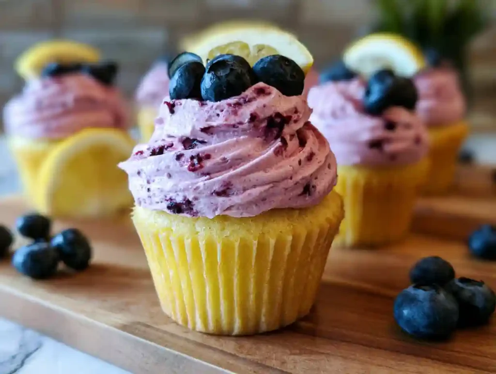Lemon Cupcakes with Blueberry Buttercream