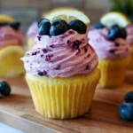 Lemon Cupcakes with Blueberry Buttercream