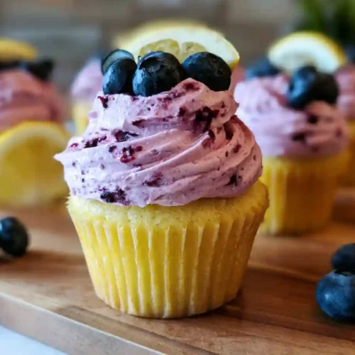 Lemon Cupcakes with Blueberry Buttercream