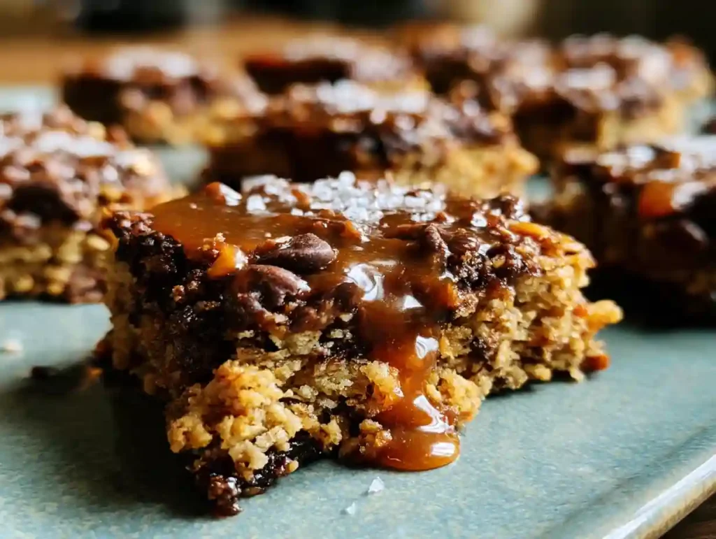 Salted Caramel Chocolate Chip Oat Cookie Bars