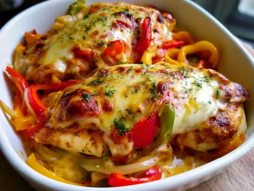 Cheesy Baked Chicken Breast And Peppers