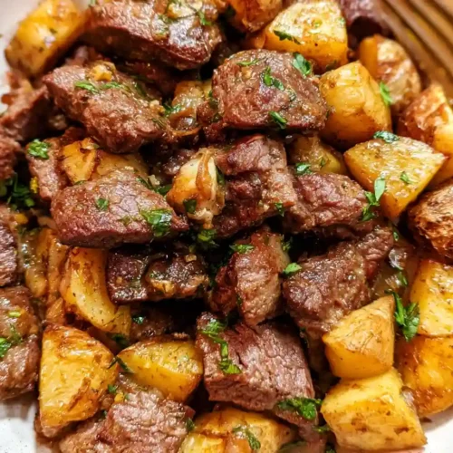 Garlic Butter Steak Bites and Potatoes