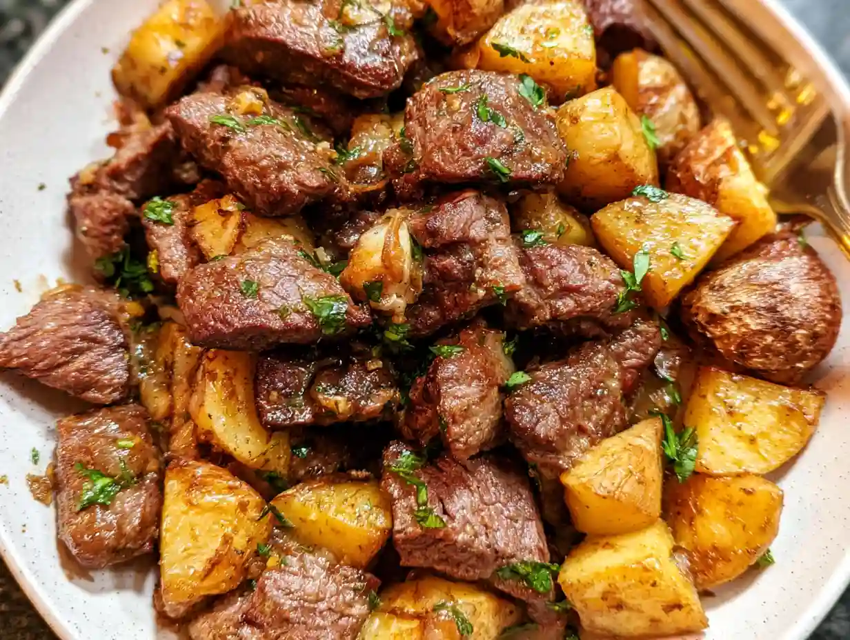 Garlic Butter Steak Bites and Potatoes