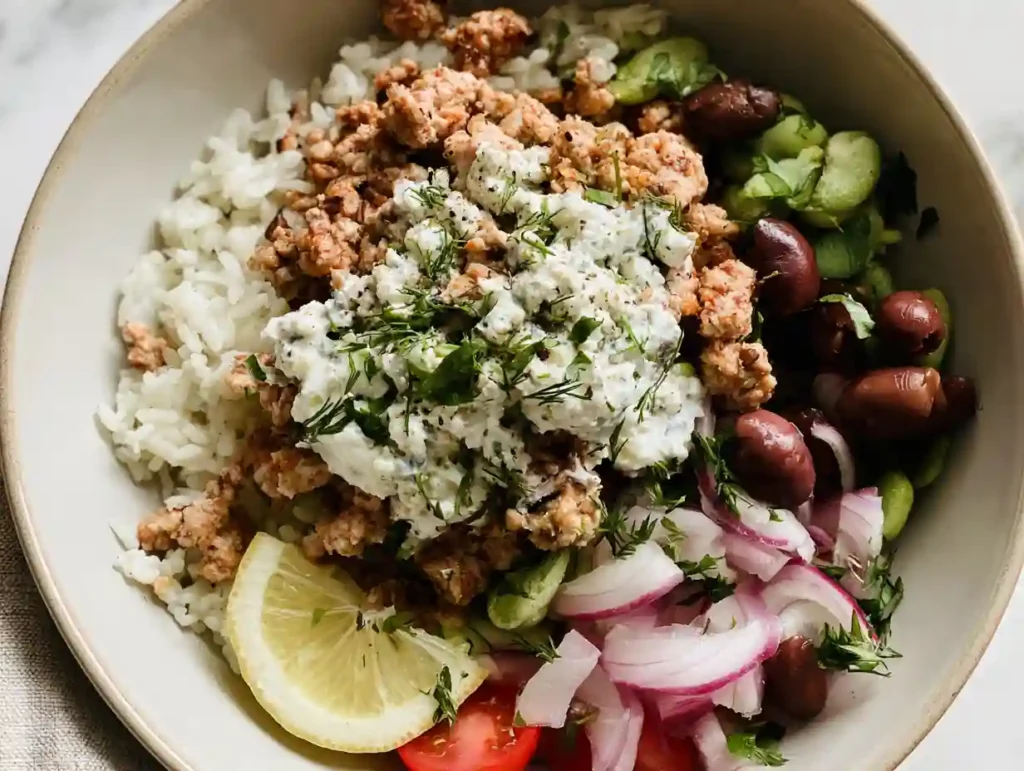 Healthy Greek Ground Chicken Bowls