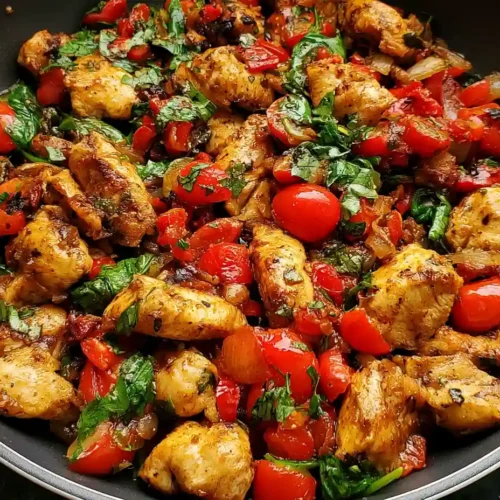 Mediterranean Chicken Stir Fry with Spinach and Cherry Tomatoes