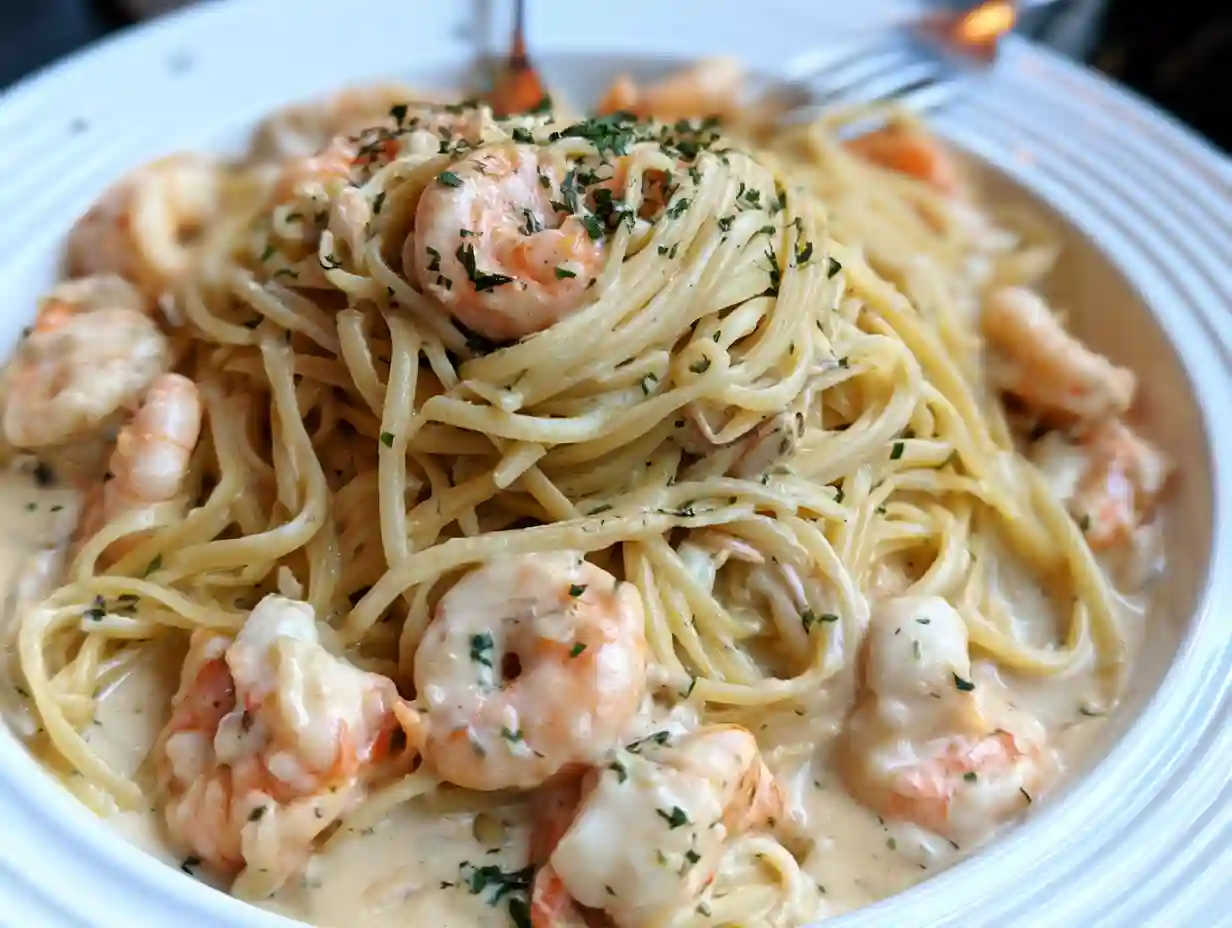 Seafood Linguine in Creamy White Wine Alfredo Sauce