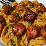 Sticky Honey Garlic Sausage Pasta Skillet