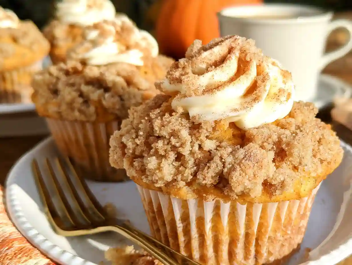 Pumpkin Cream Cheese Muffins with Cinnamon Crumb Topping