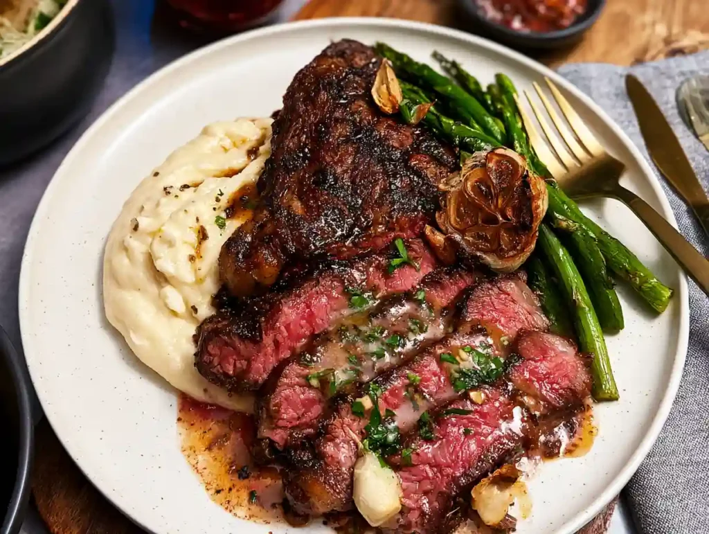 Ribeye and Roasted Garlic Pan Sauce